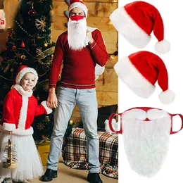 Creative Christmas Hat Santa Beard Mask Thick Plush Hats Fake Beard Mask Children's Gifts Festival Christmas Party Decoration