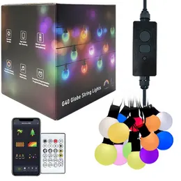 5m Smart Fairy Light Christmas G40 LED Bulbs String Bluetooth App Controle de Controle Garland RGB Sincronizado com Mic Strings Lights para Decoração da Sala de Partido