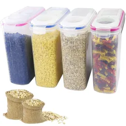 Lagerflaschen Gläser 4PCS 4L Plastik Getreidespender Box Küche Lebensmittel Getreide Reisbehälter Feuchtigkeitsdichte Körner Fässer Fässer