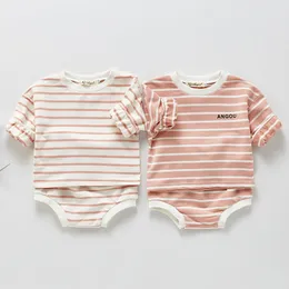 Spring Autumn Infant Baby Boys Girls Long Sleeve Stripe Top + Shorts Suit Clothing Sets Kids Boy Girl Clothes 210429