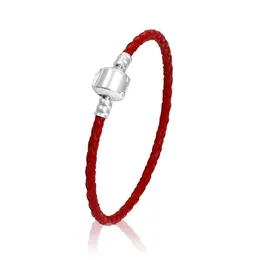 17-21cm 10 Colours Fine Jewelry Woven 100% Genuine Leather Bracelet 925 Silver Clasp Bead Fits Pandora Charms Bracelet DIY Marking Women