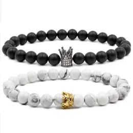 His Her Bracelets Distance From Black And White Beads CZ Crown Prince Charming Stone Bracelet Lovers Wrist Strap accsori Gift Valentine's