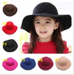 Autumn Winter Warm Kids Boys Girls Vintage Wide Brim Cap Soft Wool Felt Bowknot Bowler Floppy Children Sun Hat Beach by air11