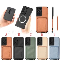 Luxury Magnetic Leather Wallet Card Solt Bag For iPhone 13 Pro Max 12 Mini 11 X Xs XR för Samsung modekorthållare Bakre Case Accessories