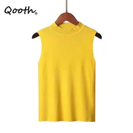 Qooth Women's Turtleneck Sleeveless Knitted Shirt O-Neck All Match Autumn Stretch Slim Fashion Soft QT626 210609