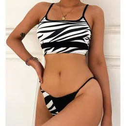 Damen Bademode Gestreifter Badeanzug 2021 Sexy Bikinis 2 Stück High Cut Biquini Push Up Badeanzüge Thread Bikini Set Beachwe