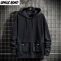 シングルロードメンズパーカーメンズスプリングテックウェアヒップホップスウェットシャツ日本のストリートウェア特大ブラックパーカープラスサイズ210818