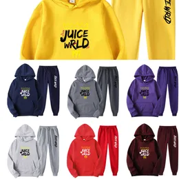 2 delar Set Träningsoverall Herr Dam Rapper Juice Wrld Sweatshirt Kostym Fleece Huvtröja+Svettbyxor Jogging Homme Pullover Sportwear X0610