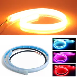 2 pcs impermeável carro farol decorativo led tira dupla cor streamer luz tira flexível de volta sinal drl lâmpada de corrida diurna