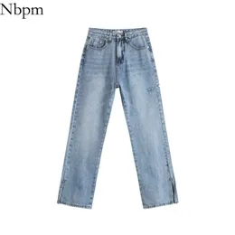 NBPM Kadınlar Chic Moda ile Baggy Düz Denim Pantolon Yüksek Bel Vintage Bölünmüş Kot Kadın Öğrenci Kotları Serin Kız 210529