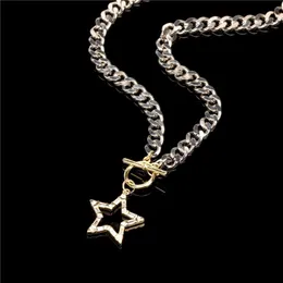 Collane con ciondolo EYIKA Punk Argento Colore Spessa catena cubana OT Collana con fibbia Zircone Hollow Star Hiphop Gold Choker Jewelry