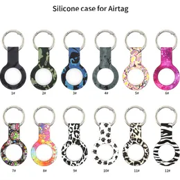 Airtag Locator Tracker Cases Protective Cover for Apple Airtags Anti-lost Device Camouflage Printing Silicone Metal Ring Keychain 12 Colors