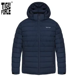 TIGER FORCE Men's winter jacket Medium-long Hooded Jackets Thick dark blue Sports Casual outdoor Parka man coat 70769 211216