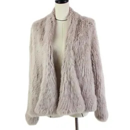 女性用ニットウサギの毛皮のジャケットポププラのファッション冬のコート* Harppihop 210906