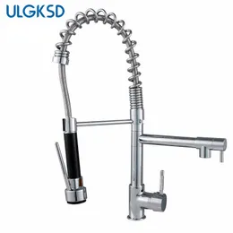 ULGKSD Kitchen Faucet Chrome /Brushed Nickle/ ORB Brass Pull Out Spray Head Deck Mount Vessel Sink Mixer Tap Cold and 210719
