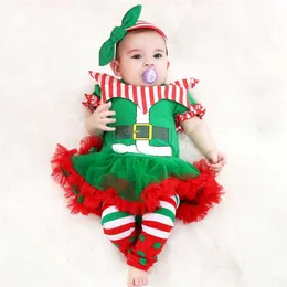 태어난 Romper Tutu Dress First Christmas Baby Clothing Girls Clown Suit 2022 년 파티 드레스 유아 옷 3pcs 세트 211018