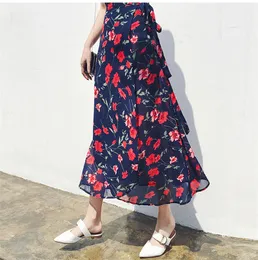 Summer Bohemian Skirt Floral Printed A-Line Midi tutu s Womens Sexy Wrap Women Beach Bodycon falda plisada beachwear 210520