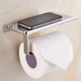 Stainless Steel Toilet Paper Holder Bathroom Paper Phone Holder Shelf Wall Mount Mobile Phones Towel Rack Bathroom Accessories 210320