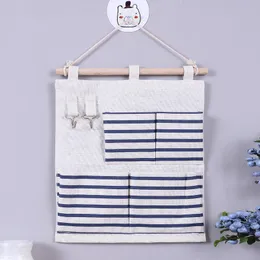 Storage Bags Multi Pockets Linen Cotton Home Decor Sundries Wall Behind Door Hanging Closet Bedside Organizer Bag For Bedroom