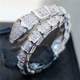 Märke 925 Sterling Silver Snake Rings for Women Luxury Pave Diamond Engagement Ring Wedding White Topaz Jewelry Stamped 10kt 211116