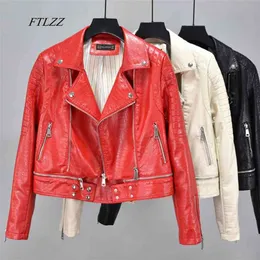 Faux Soft Leather Pu Jacket Coat Women Hem Detachable Serpentine Female Rivet Zipper Motorcycle Outerwear 210430