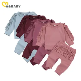 0-24M Autumn Spring Toddler born Baby Girl Clothes Set Ruffles Sweatshirt Tops Pants Infant Clothing Outfit 210515