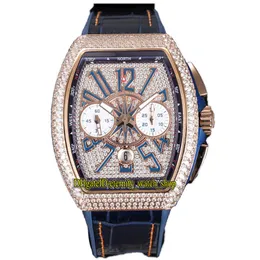 TWF Latest V 45 yacht SA7750 Chronograph Automatic Mens Watch Gypsophila Iced Out Diamond Dial Quadrante rotondo Diamanti tagliati Cassa in oro rosa Eternity Cronometro Orologi