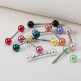 Colorful Pearl Tongue Ring Piercing Barbell Nipple Rings Ear Cartilage Retainer Bar Stud Stainless Steel Body Jewelry