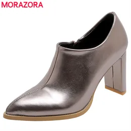 MORAZORA PLUS Размер 34-42 Толстые высокие каблуки обувь на молнии заостренный настойчивый пистолет цвет весна осень женские насосы офисные одежды обувь 210506