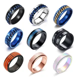 9 Style Spinner Rotatable Chain Rings Stress Relief for Men Women Wedding Band Finger Anxiety Fidget Ring Jewelry Gift