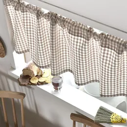 Gardin draperier tulle sheer bomull linne grid kort romerskt fönster för hem levande rum dekoration voile i köket café plaid