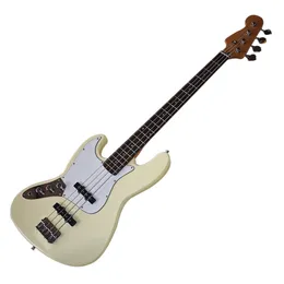 Chitarra elettrica elettrica gialla di alta qualità-4 corde con tastiera in palissandro, pickguard bianco bianco