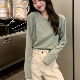 Simple Solid Long Sleeve Woman Tshirts Casual Comfortable Base Shirt Loose Soft Femme T Shirt Spring All-match Tops O-Neck 210514
