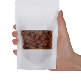 2022 Nya tätbara påsar Vit Kraft Paper Bag Stand Up Zipper Återställbar matkvalitet Snack Cookie Packing Bag