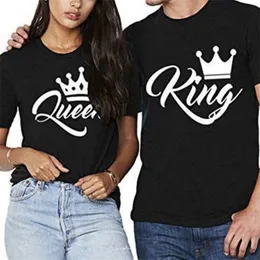 OMSJ Summer Fashion Couple Macthing Short Sleeve Letter Print O-neck Cotton Woman/Men Black T-shirts Valentine's Day Gifts 210517