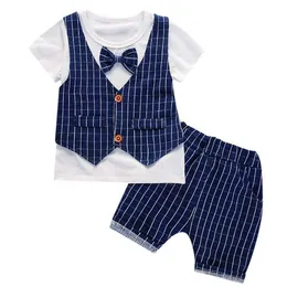 Korean Typ Barnkläder Nyaste Modell Baby Boy's Cotton British Style Gentlemen Vest med Bowtie Outfit Set G1023