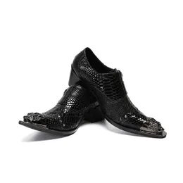 Sapato Social Masculino Srebrny stal stalowy palce wysokie obcasy Blcak Wedding Oxford For Men Rivet Formal Shoes Men orygine skórzane vestidos