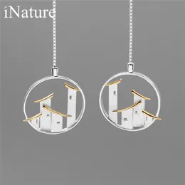 INATURE 925 Sterling Silber handgefertigte Folk House lange Tropfenohrringe für Frauen Statement-Schmuck Geschenk 210317