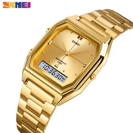 Skmei 3 Time Fashion Mens Clock Stainless Steel Chrono Digital Wristwatches Men Women Waterproof Thin Lady Male Alarm Hour 1612 Q0524