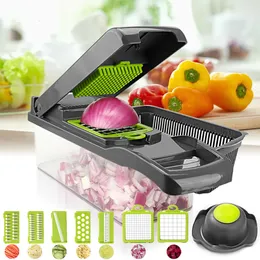 12pcs/set Vegetable cutter multifunctional Mandoline Slicer Fruit Potato Peeler Carrot Grater Kitchen accessories basket 210326