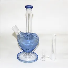 Glass Bong Oil Rig Hookahs Pink Heart Shape Glass Water Pipe Ice Catcher Filter Bubbler Klassiska rökrör Shisha Hookah Bring Bowl