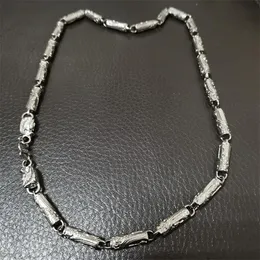 Collana con testa a catena in stile cinese "Chinese LONG" in acciaio inossidabile tono argento per uomo