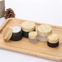 5g 10g 15g 20g 30g 50g Frosted Glass Jar Face Cream Bottle Refillable Cosmetic Makeup Lotion Storage Container Jars with Imitated Plastic Wood Grain Lids