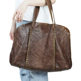 Female Leather Evening Bags Shoulder Handbag Women's Large Capacity Tote Travel Shopping bag Copy Rivet Desgin