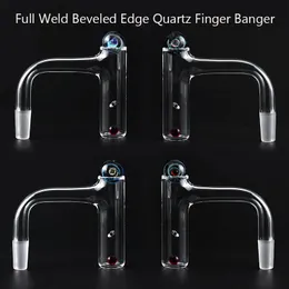 Full Weld Beveled Edge Quartz Finger Banger Rökning Tillbehör med 6mm Ruby, 14mm Universe Kepsar För Glas Vatten Bong Dab Oil Rigs