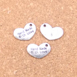 141st Antik Silver Bronze Plated Heart Hand Made Love Charms Pendant DIY Halsband Armband Bangle Fynd 15 * 10mm
