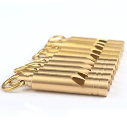 Solid Brass EDC Emergency Survival Aid Whistle Keychain för Camping Vandring Utomhus Sport Verktyg Snabb shopping