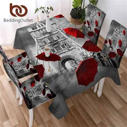 BeddingOutlet Red Umbrella Tablecloth Waterproof Cloth England London Home Decor Tower Bridge on River Thames Cover 210626