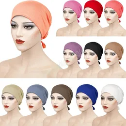 Mode Premium Jersey Muslim Inner Cap Stretch Hijab med Rope Justerbara Kvinnor Underscarf Solid Färg Islamisk Turban Headwear