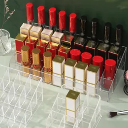 Förvaringslådor Bins Acryl Lipstick Box Makeup Organizer Nail Polish Lack Organizer Holder Desk Display Stativ Tillbehör
